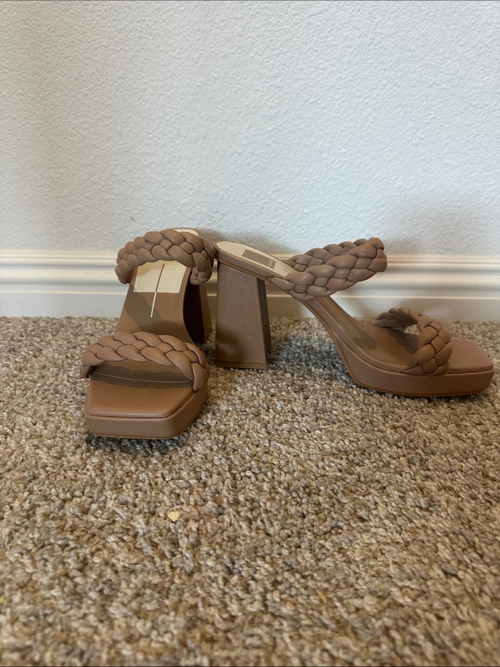 Dolce Vita Braided Strap Block Heel Sandals in Taupe